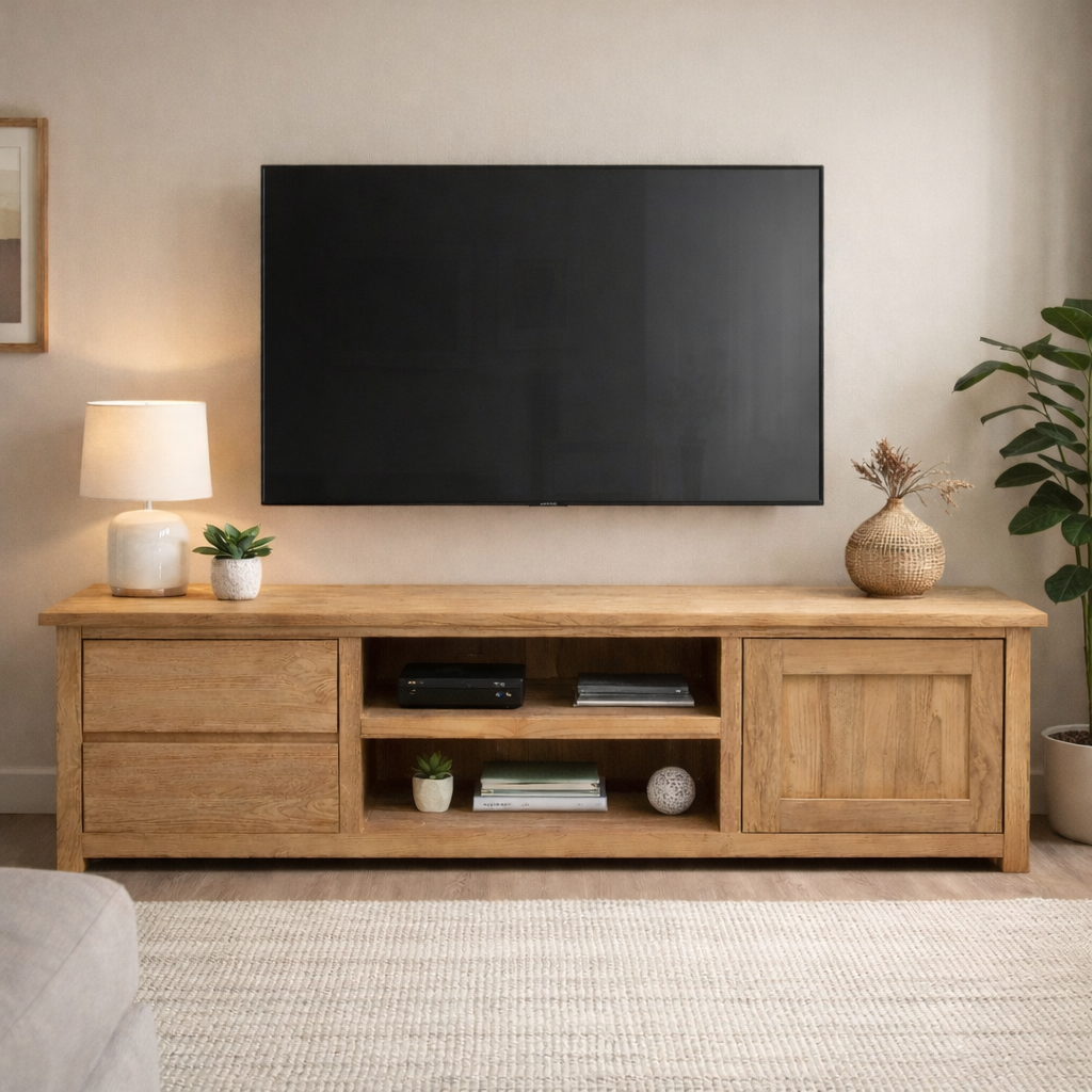 TV dressoir Daan teak met 2 laden een open vak en 1 deur
